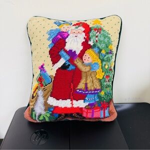 Vintage Santa with Children & Tree Needlepoint Pillow